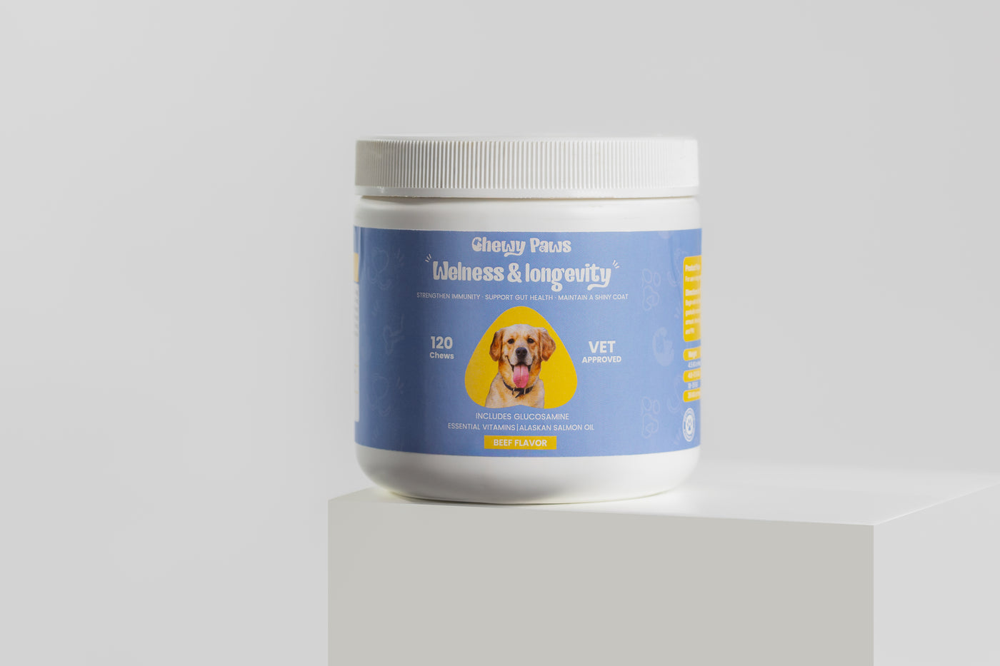 Chewy Paws Wellness and Longevity multivitamin chews for dogs - strengthens immunity, supports gut health and coat - 120 count jar
