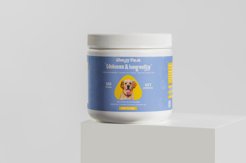 Chewy Paws Wellness and Longevity multivitamin chews for dogs - strengthens immunity, supports gut health and coat - 120 count jar