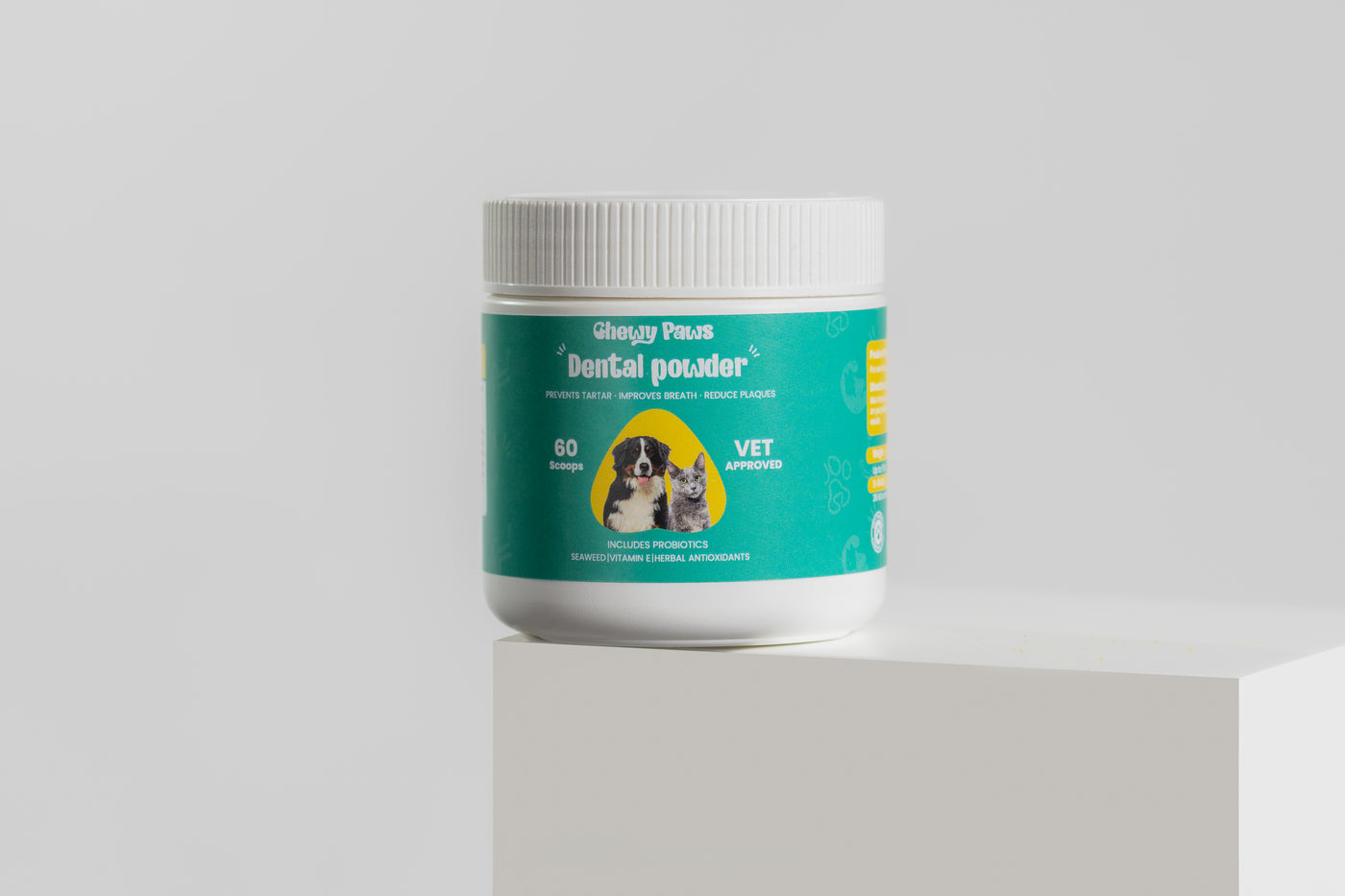 Chewy Paws Dental Powder for dogs - prevents tartar, improves breath and reduces plaque - 60 scoop jar